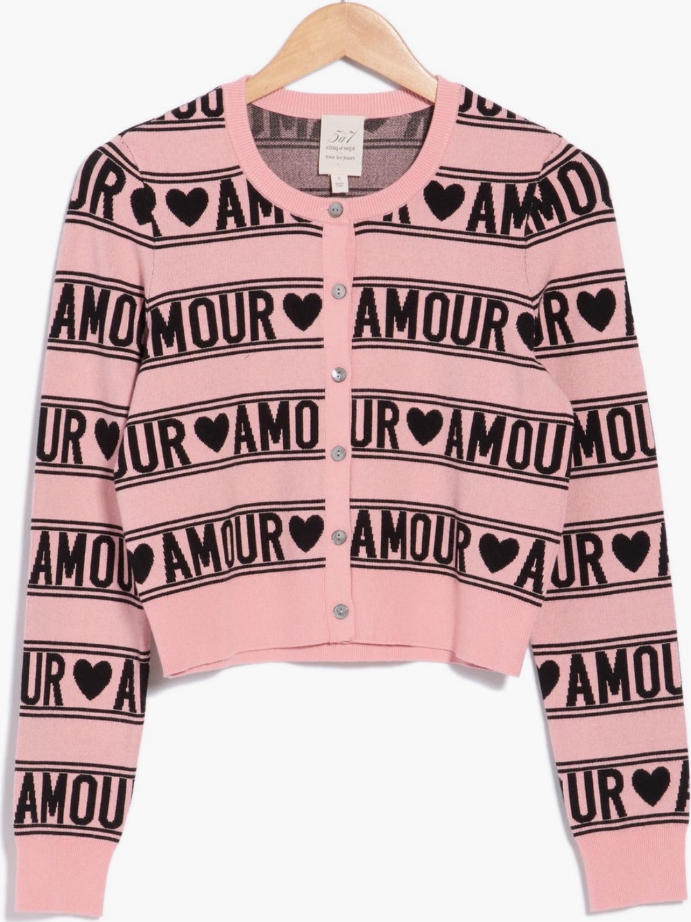 cinq a sept Pink and Black 'Amour' Pattern Button-Front Cardigan